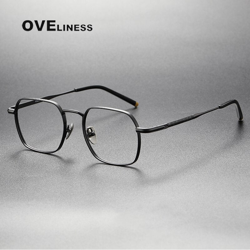Oveliness Unisex Full Rim Irregular Square Titanium Eyeglasses Capeua Full Rim Oveliness black