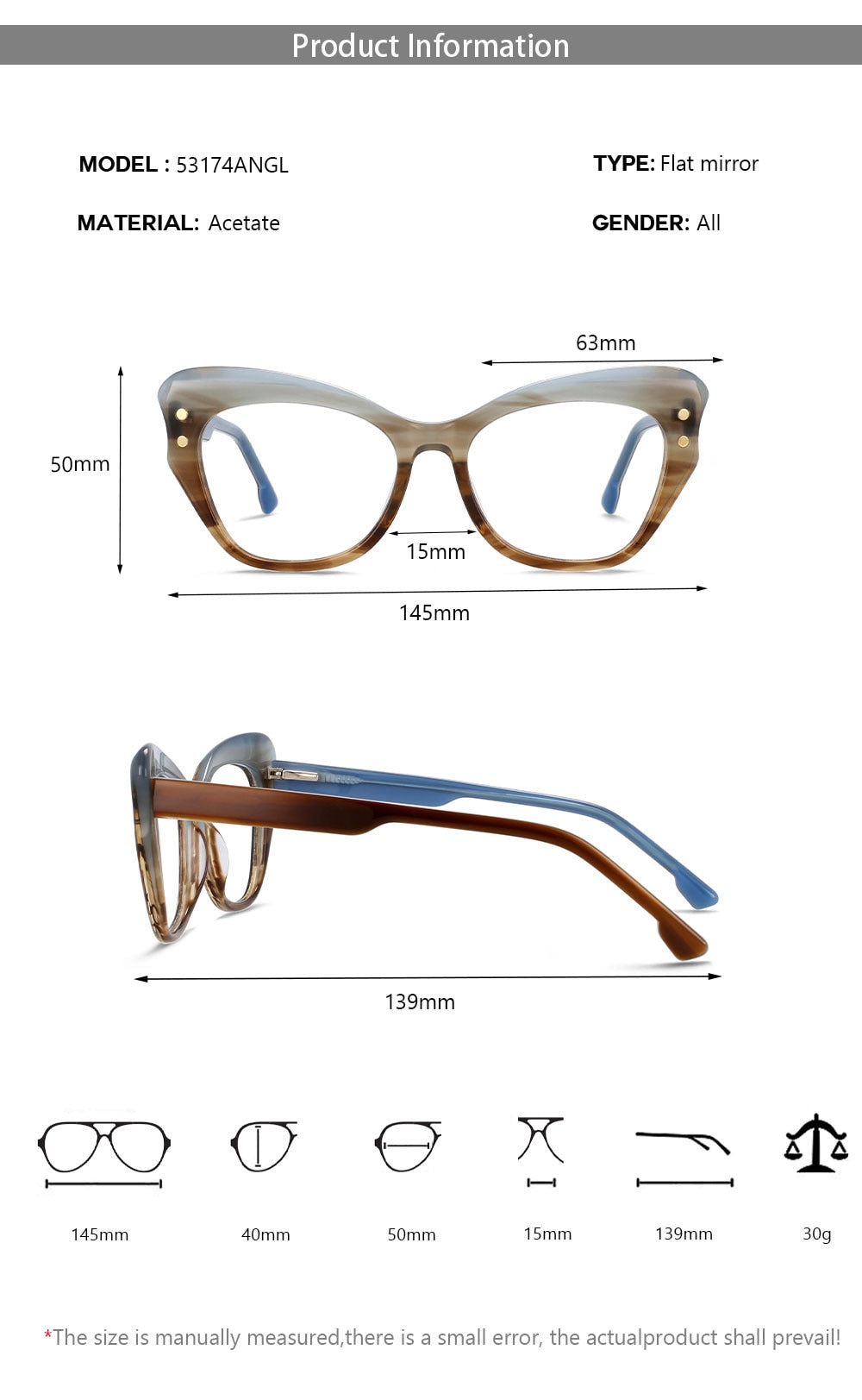 CCspace Women's Full Rim Butterfly Cat Eye Acetate Eyeglasses 53174 Full Rim CCspace