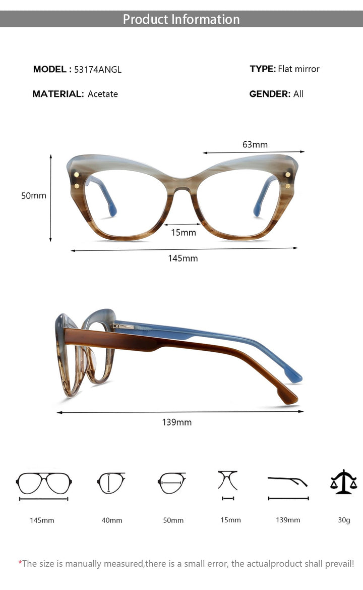 CCspace Women's Full Rim Butterfly Cat Eye Acetate Eyeglasses 53174 Full Rim CCspace