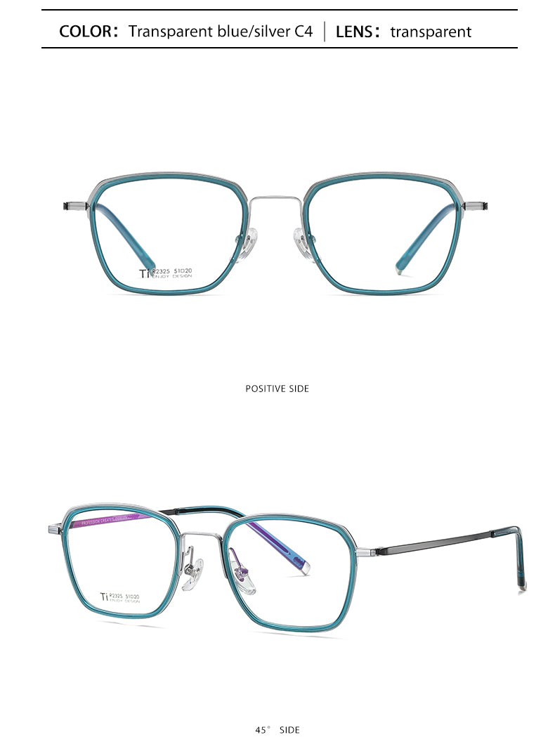 Reven Jate Unisex Full Rim Square Acetate Titanium Frame Eyeglasses R2325 Full Rim Reven Jate
