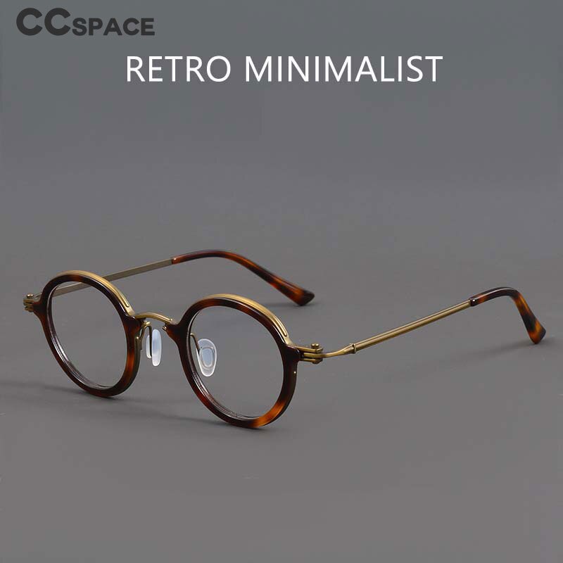 CCspace Unisex Full Rim Irregular Round Acetate Titanium Eyeglasses 54698 Full Rim CCspace