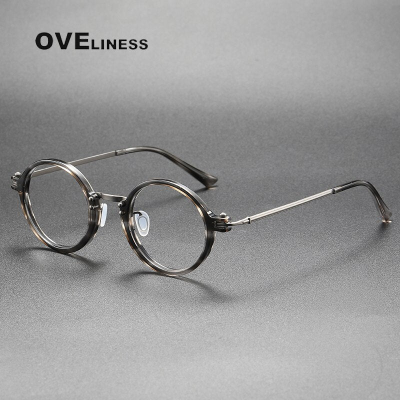 Oveliness Unisex Full Rim Round Acetate Titanium Eyeglasses 5866 Full Rim Oveliness tortoise grey