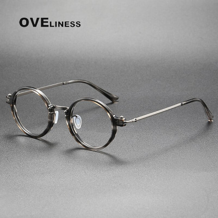 Oveliness Unisex Full Rim Round Acetate Titanium Eyeglasses 5866 Full Rim Oveliness tortoise grey