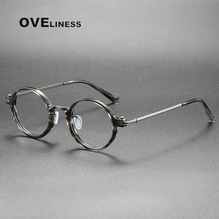 Oveliness Unisex Full Rim Round Acetate Titanium Eyeglasses 5866 Full Rim Oveliness tortoise grey  