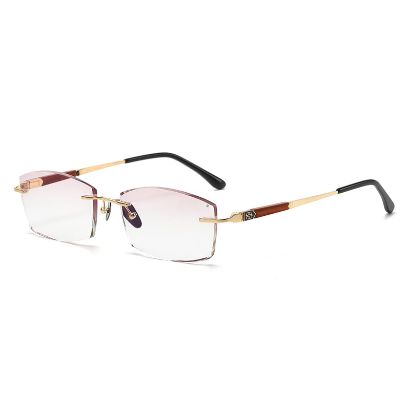 Zirosat Men's Rimless Rectangle Titanium Diamond Cut Wood Temple Eyeglasses  3016 Rimless Zirosat