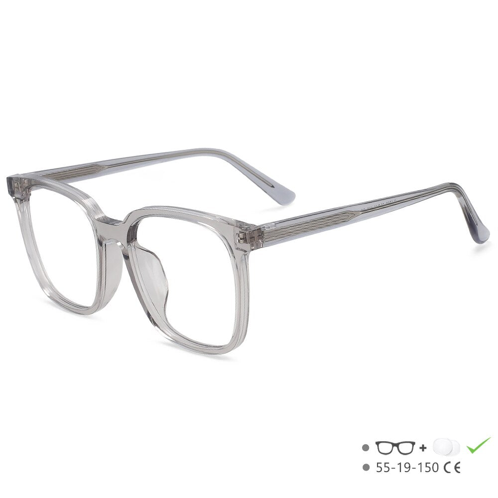 CCspace Unisex Full Rim Square Acetate Eyeglasses 55546 Full Rim CCspace China Grey