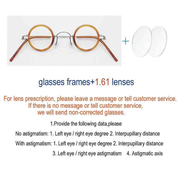 Yujo Unisex Full Rim Round Acetate Stainless Steel 32mm Eyeglasses Y060 Full Rim Yujo C2 China