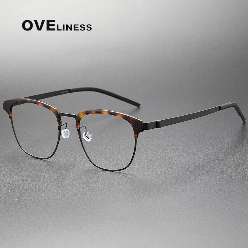 Oveliness Unisex Full Rim Square Acetate Titanium Eyeglasses 9849 Full Rim Oveliness torotise black