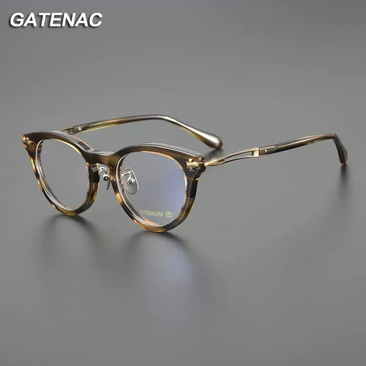 Gatenac Unisex Full Rim Cat Eye Acetate Titanium Eyeglasses Gxyj1120 Full Rim Gatenac