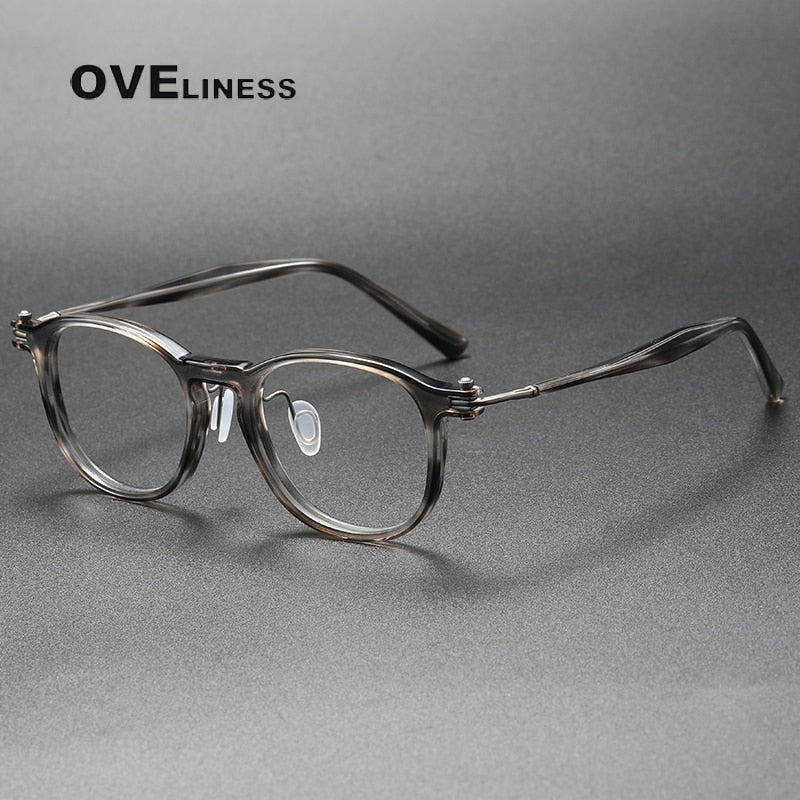 Oveliness Unisex Full Rim Square Acetate Titanium Eyeglasses 5885 Full Rim Oveliness grey gun