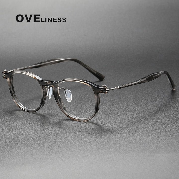 Oveliness Unisex Full Rim Square Acetate Titanium Eyeglasses 5885 Full Rim Oveliness grey gun
