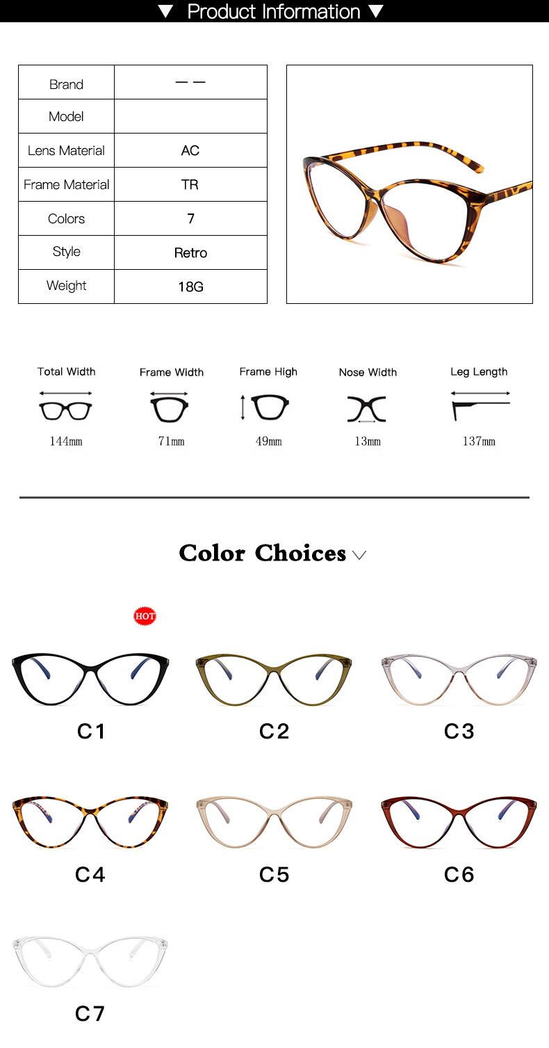 CCspace Unisex Full Rim Cat Eye Tr 90 Eyeglasses 55533 Full Rim CCspace