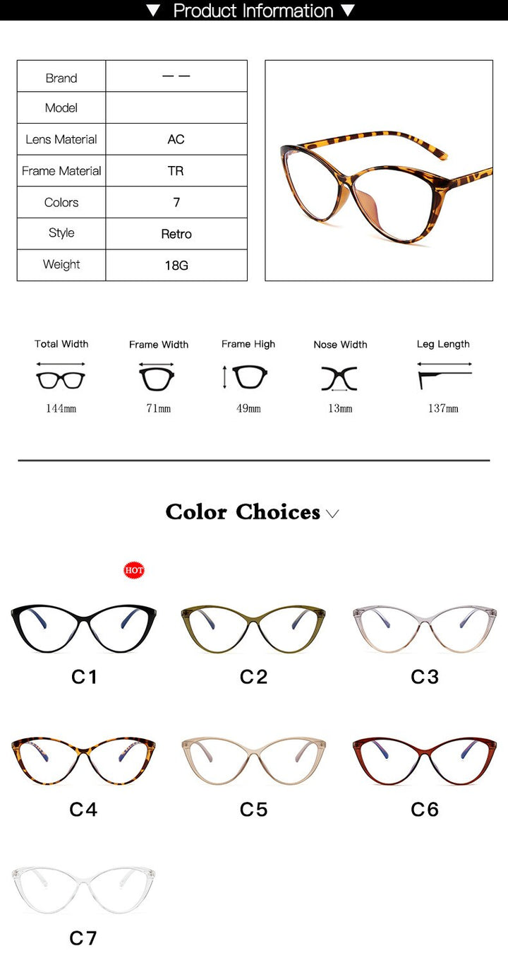CCspace Unisex Full Rim Cat Eye Tr 90 Eyeglasses 55533 Full Rim CCspace
