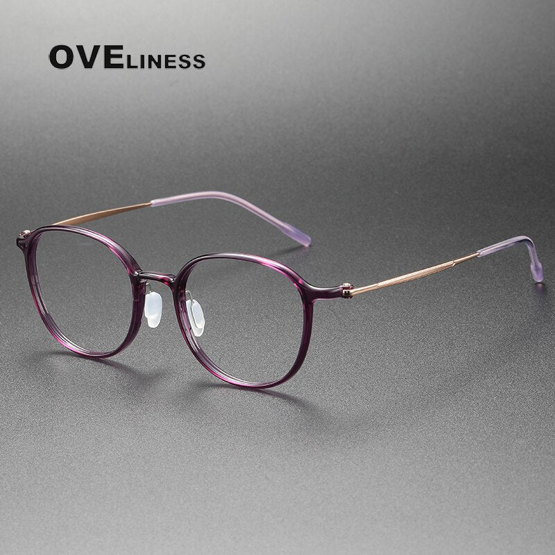 Oveliness Unisex Full Rim Round Square Acetate Titanium Eyeglasses 8633 Full Rim Oveliness purple