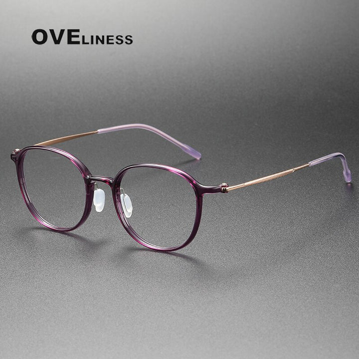 Oveliness Unisex Full Rim Round Square Acetate Titanium Eyeglasses 8633 Full Rim Oveliness purple