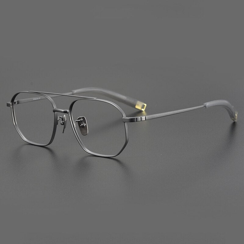 Gatenac Unisex Full Rim Round Square Double Bridge Titanium Eyeglasses Gxyj900 Full Rim Gatenac Gun