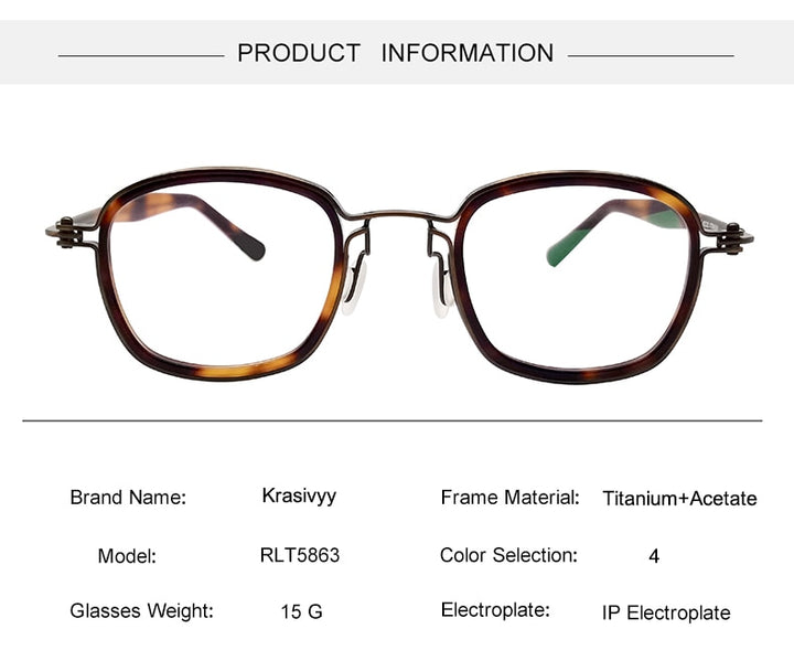 Krasivyy Men's Full Rim Square Titanium Acetate Eyeglasses Rlt5863 Full Rim Krasivyy