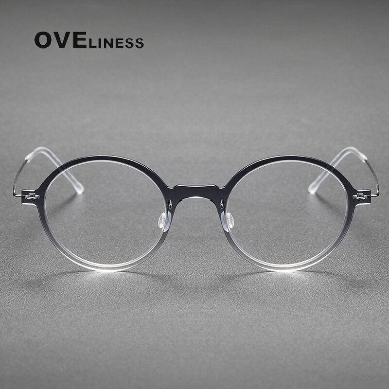 Oveliness Unisex Full Rim Round Screwless Acetate Titanium Eyeglasses 6508 Full Rim Oveliness