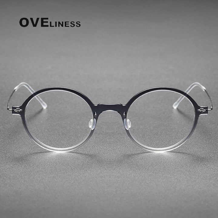 Oveliness Unisex Full Rim Round Screwless Acetate Titanium Eyeglasses 6508 Full Rim Oveliness