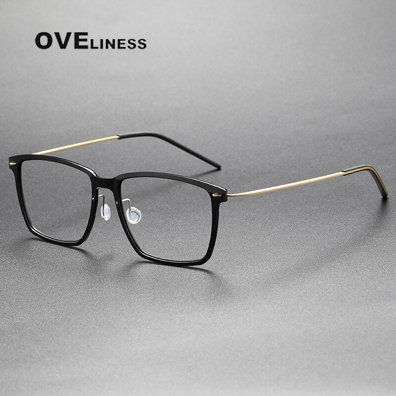 Oveliness Unisex Full Rim Square Screwless Titanium Acetate Eyeglasses 6505 Full Rim Oveliness black gold