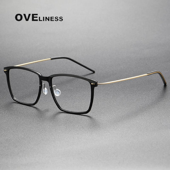 Oveliness Unisex Full Rim Square Screwless Titanium Acetate Eyeglasses 6505 Full Rim Oveliness black gold