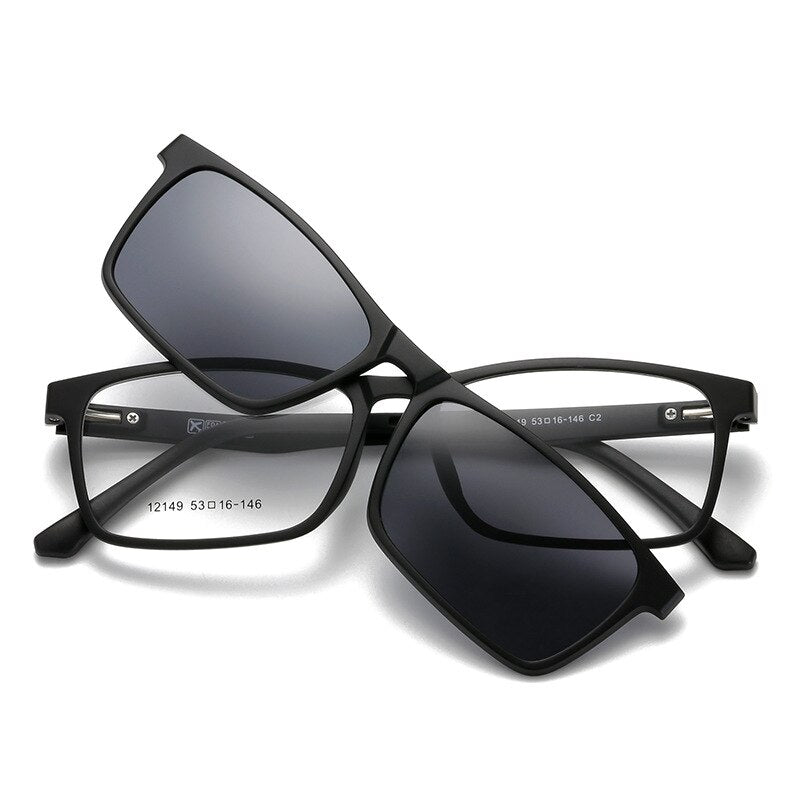 Yimaruili Unisex Full Rim Square Tr 90 Eyeglasses 5 Clip On Polarized Sunglasses 12149 With Clip Ons Yimaruili Eyeglasses