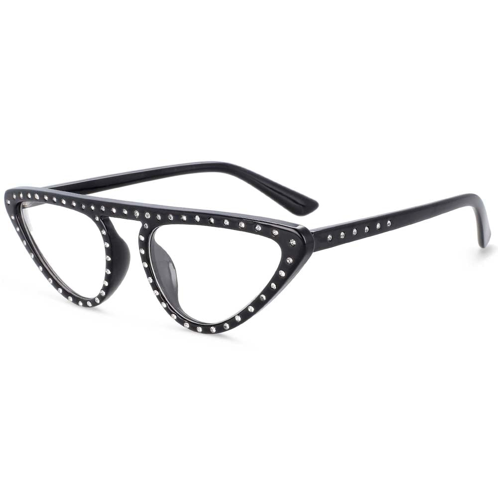 CCspace Women's Full Rim Polygon Cat Eye Jewelled Resin Frame Eyeglasses 54134 Full Rim CCspace Black