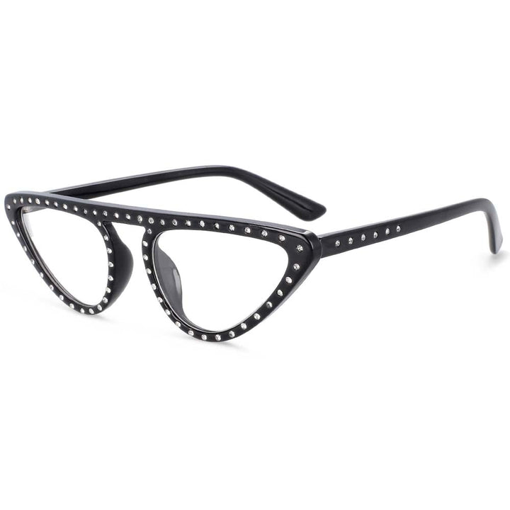 CCspace Women's Full Rim Polygon Cat Eye Jewelled Resin Frame Eyeglasses 54134 Full Rim CCspace Black