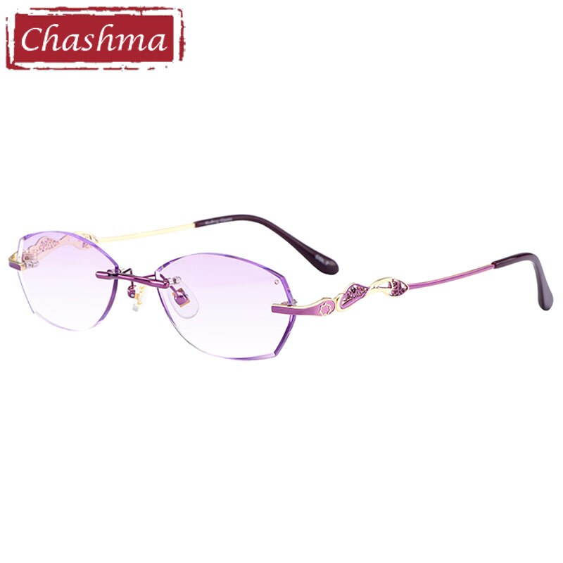 Chashma Women's Rimless Diamond Cut Titanium Oval Frame Eyeglasses 5023 Rimless Chashma Purple