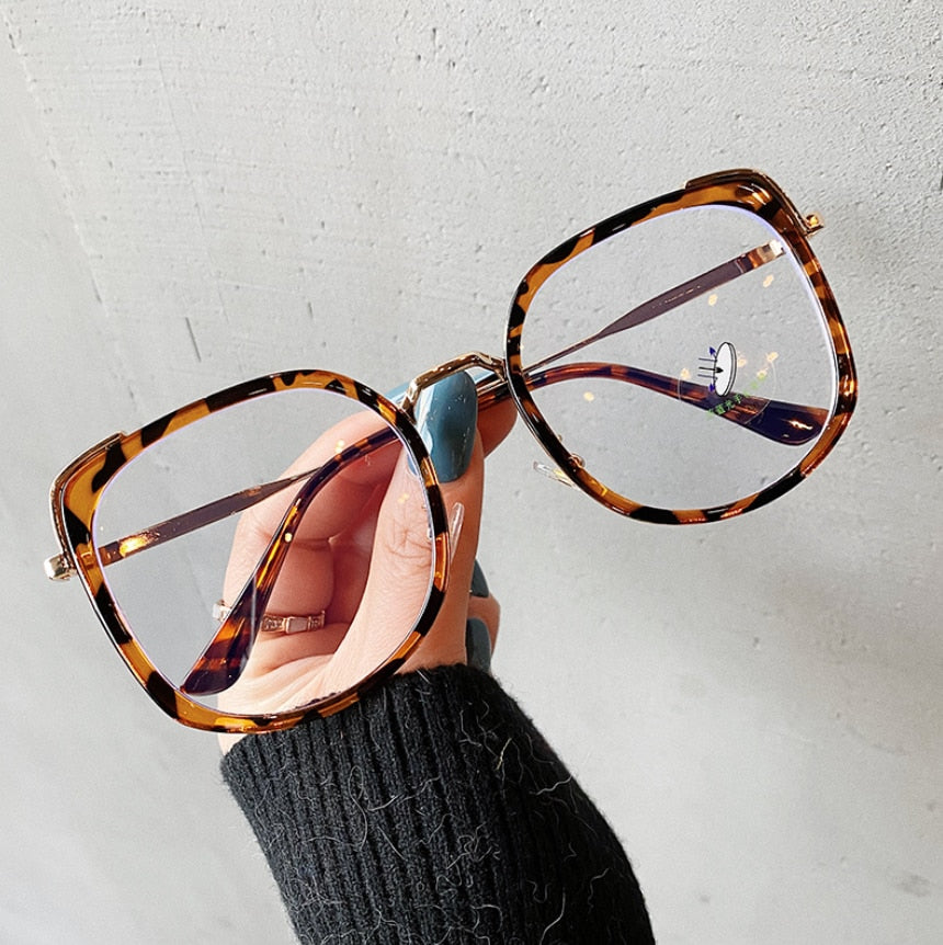 CCspace Women's Oversized Square Alloy Acetate Frame Eyeglasses 46733 Full Rim CCspace China leopard