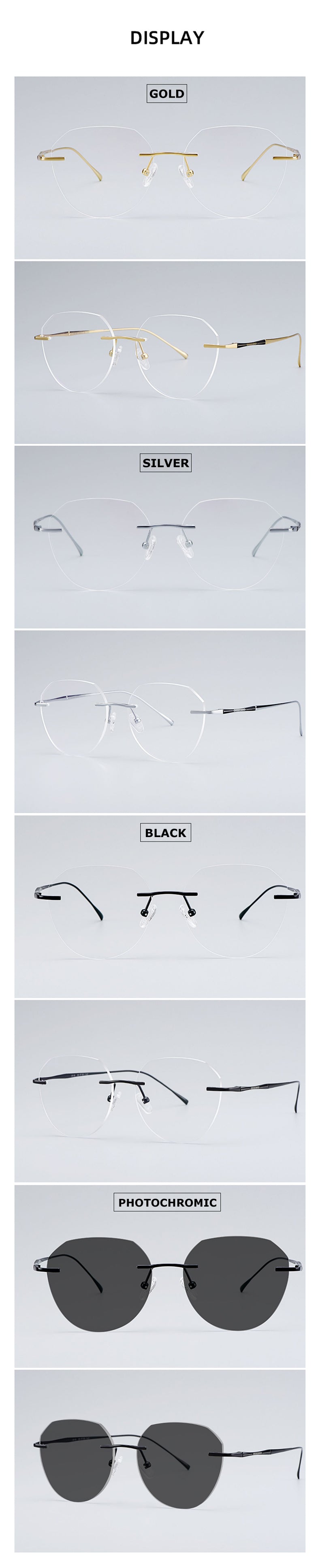 Chashma Women's Rimless Diamond Cut Titanium Round Frame Eyeglasses 3018 Rimless Chashma