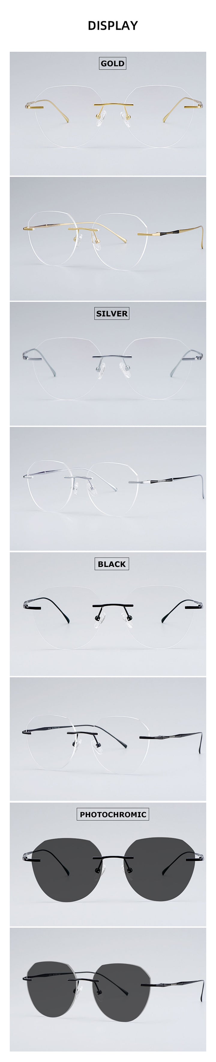 Chashma Women's Rimless Diamond Cut Titanium Round Frame Eyeglasses 3018 Rimless Chashma