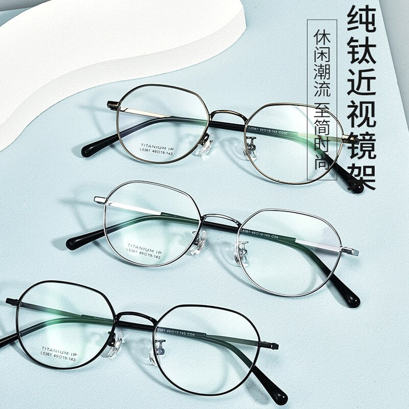 Bclear Unisex Full Rim Polygon Titanium Eyeglasses Lb5361 Full Rim Bclear