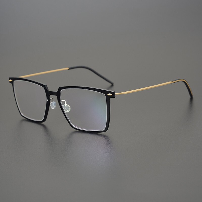 Gatenac Unisex Full Rim Square Acetate Titanium Eyeglasses Gxyj949 Full Rim Gatenac Black Gold