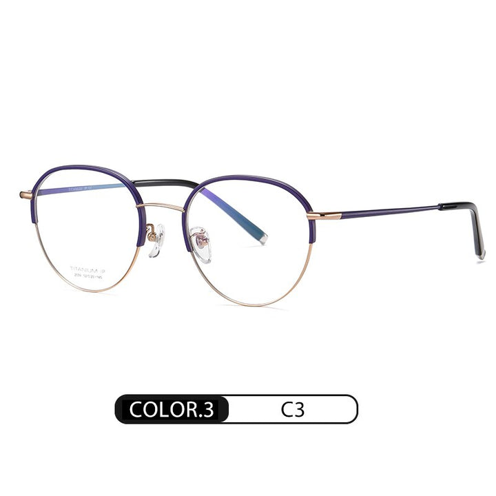 Reven Jate Unisex Full Rim Round Acetate Titanium Frame Eyeglasses YJ2039 Full Rim Reven Jate C3