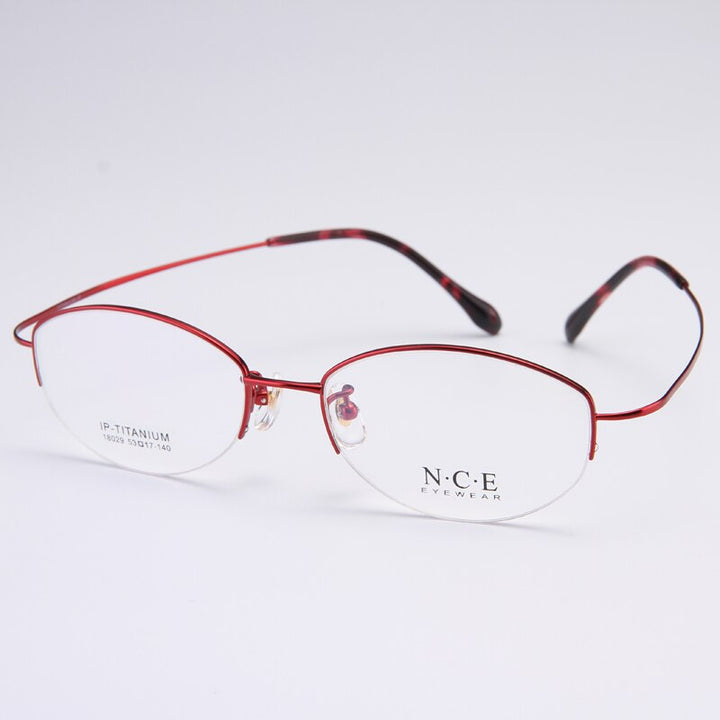 Bclear Women's Semi Rim Titanium Oval Eyeglasses Sc18029 Semi Rim Bclear Red