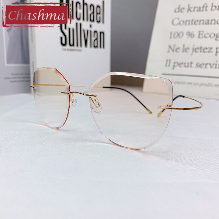 Chashma Women's Rimless Cat Eye Titanium Frame Gradient Color Lens Eyeglasses 16016a Rimless Chashma