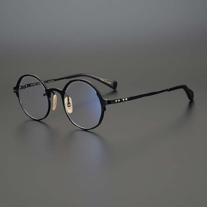 CCspace Unisex Full Rim Irregular Round Handcrafted Titanium Eyeglasses 53160 Full Rim CCspace Black China