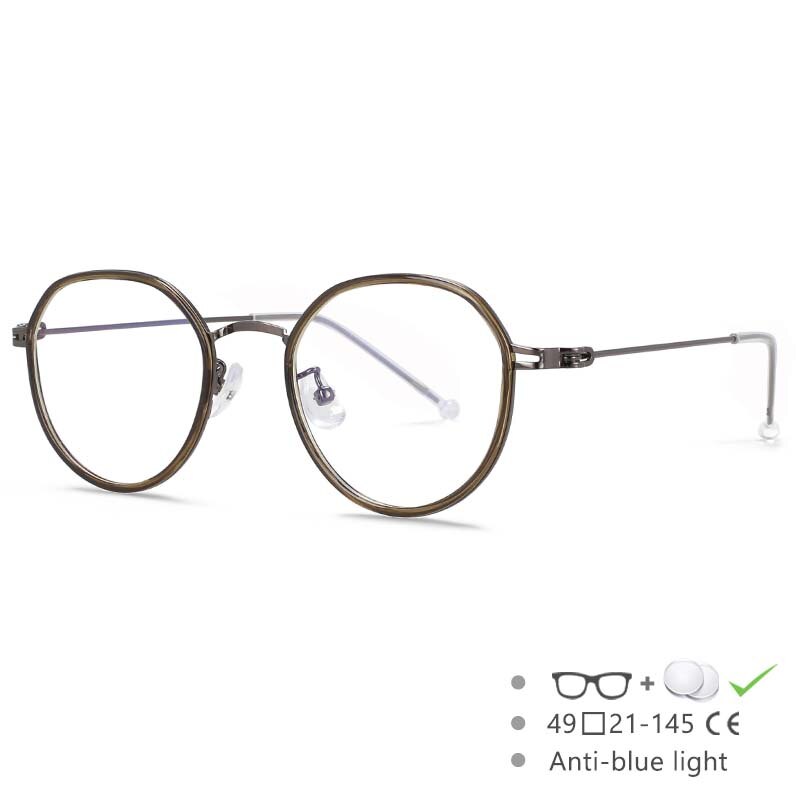 CCspace Unisex Full Rim Irregular Round Tr 90 Titanium Eyeglasses 53262 Full Rim CCspace China Green gray