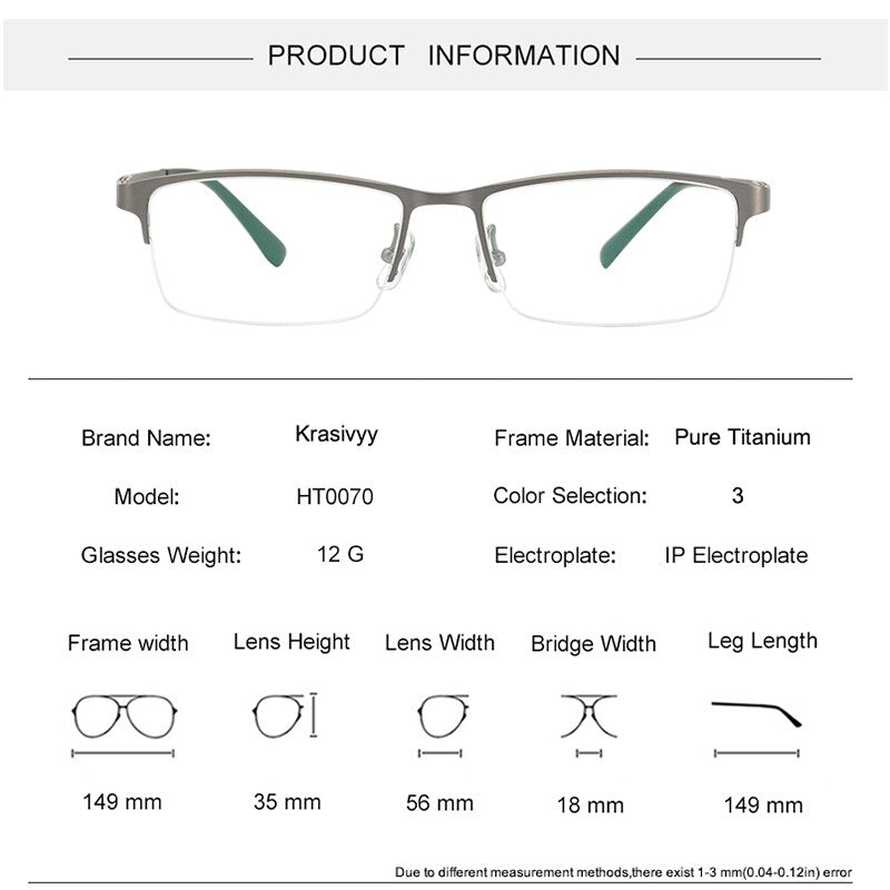Krasivyy Men's Semi Rim Square Spring Hinge Titanium Eyeglasses Kr0070 Semi Rim Krasivyy
