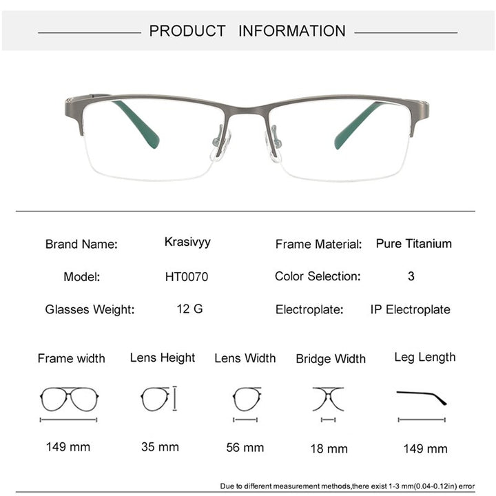 Krasivyy Men's Semi Rim Square Spring Hinge Titanium Eyeglasses Kr0070 Semi Rim Krasivyy