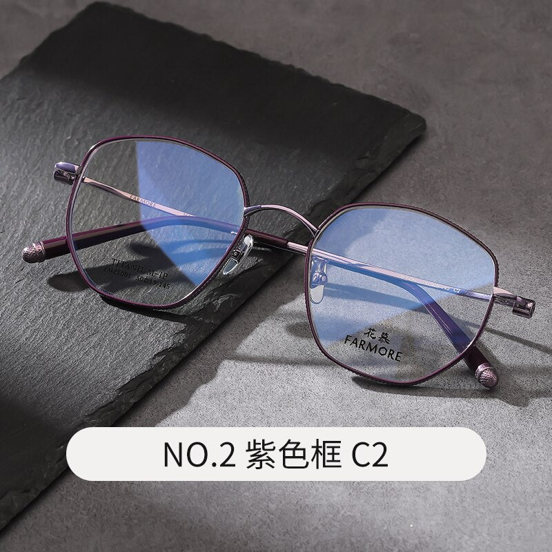 Reven Jate Unisex Full Rim Polygon Square Titanium Eyeglasses Fm21001 Full Rim Reven Jate C2