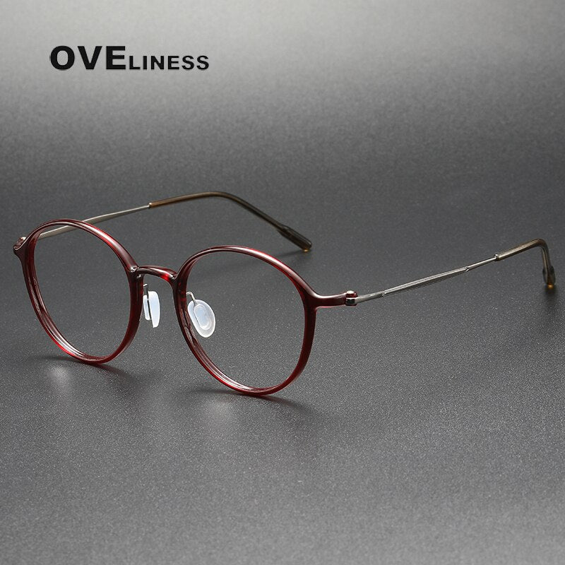 Oveliness Unisex Full Rim Round Screwless Titanium Eyeglasses 8634 Full Rim Oveliness red