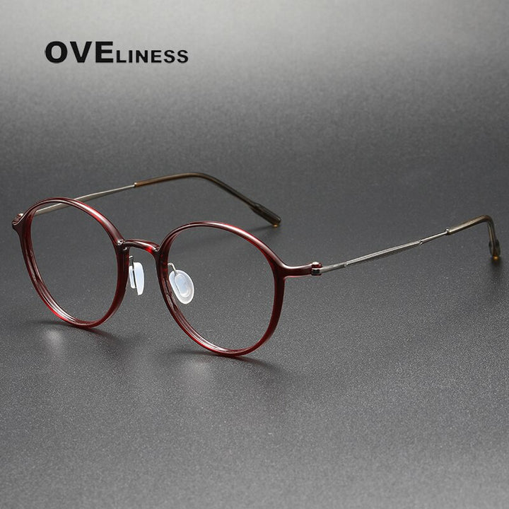 Oveliness Unisex Full Rim Round Screwless Titanium Eyeglasses 8634 Full Rim Oveliness red