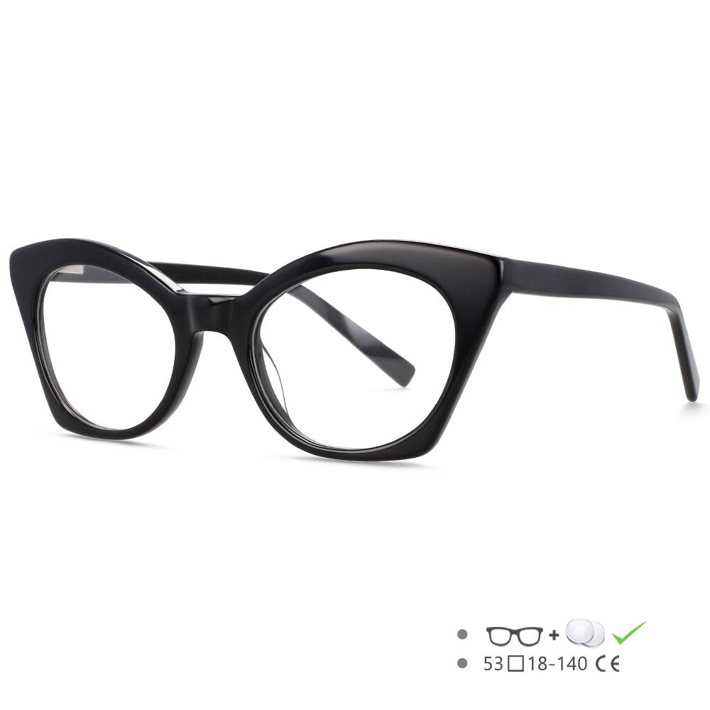 CCspace Unisex Full Rim Square Cat Eye Acetate Eyeglasses 55357 Full Rim CCspace BlackC1 China