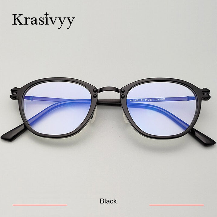 Krasivyy Unisex Full Rim Oval Titanium Acetate Eyeglasses Rlt5881 Full Rim Krasivyy Black CN