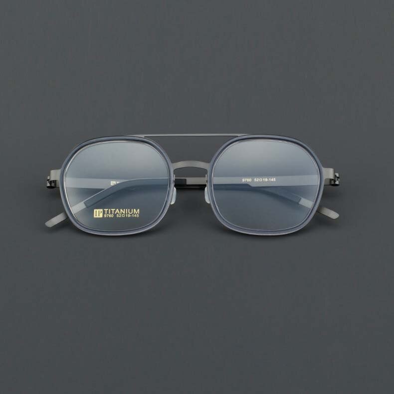 CCspace Women's Full Rim Round Square Double Bridge Titanium Acetate Eyeglasses 55022 Full Rim CCspace GunGray China