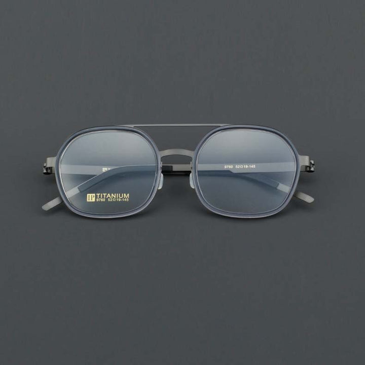 CCspace Women's Full Rim Round Square Double Bridge Titanium Acetate Eyeglasses 55022 Full Rim CCspace GunGray China