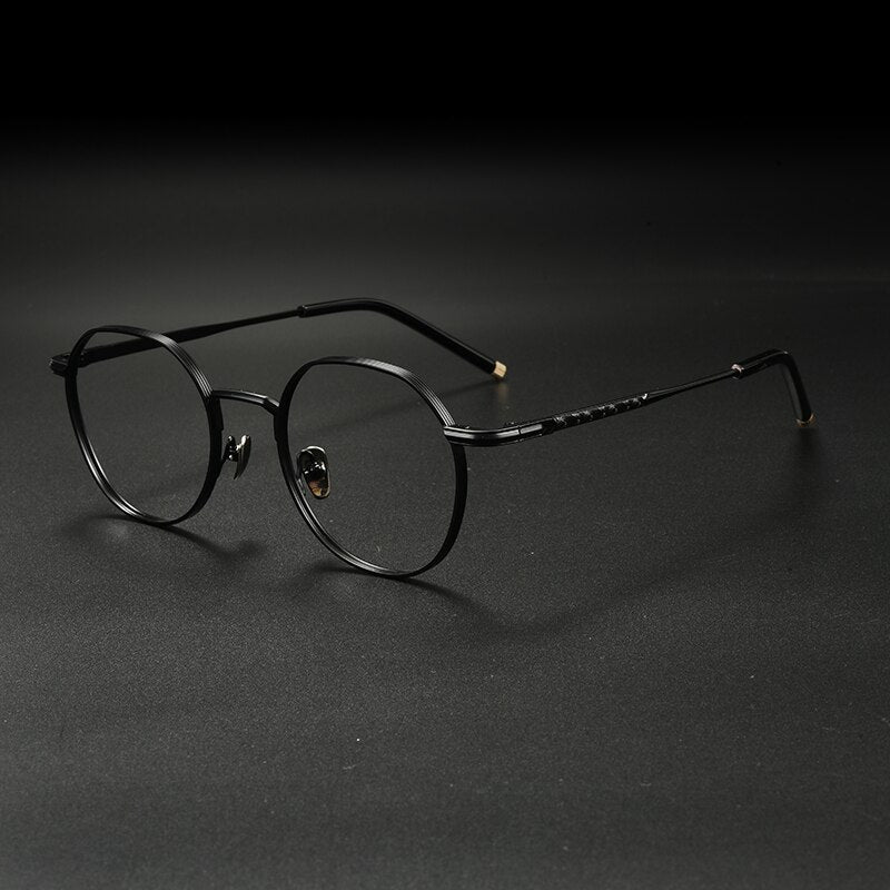 Gatenac Unisex Full Rim Irregular Round Titanium Eyeglasses Gxyj933 Full Rim Gatenac Black