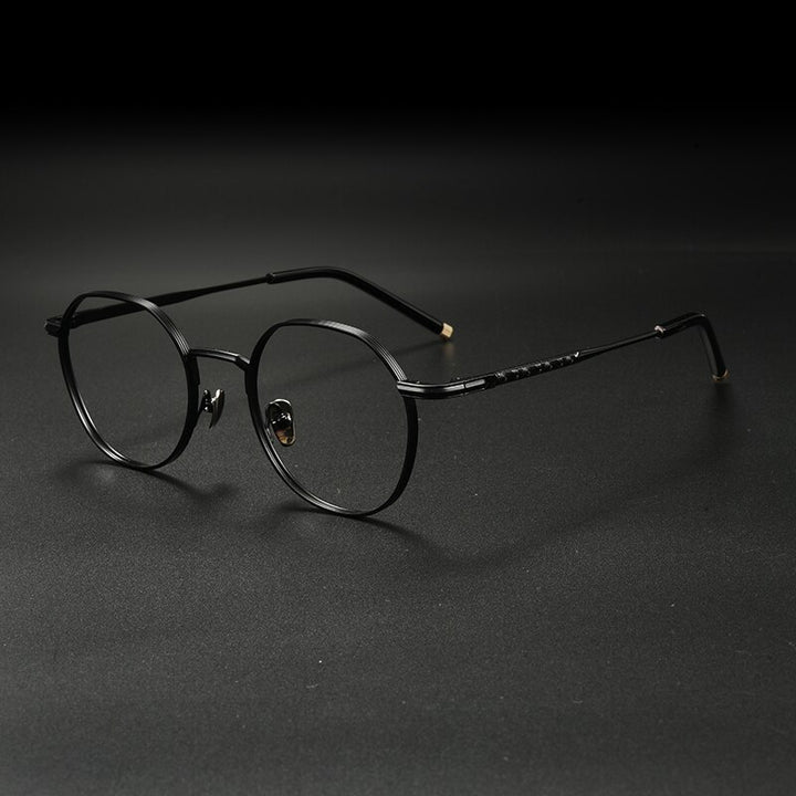 Gatenac Unisex Full Rim Irregular Round Titanium Eyeglasses Gxyj933 Full Rim Gatenac Black